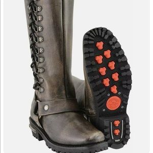 Milwaukee tall distressed brown leather motorcycle boots size 7.5